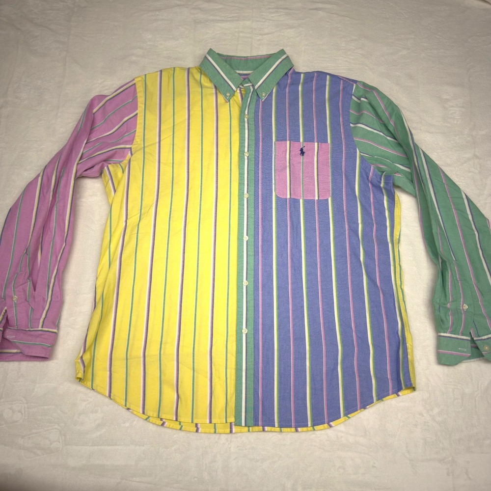 Polo Ralph Lauren Shirt Mens XL Striped Colorblock Button Down Preppy Coastal